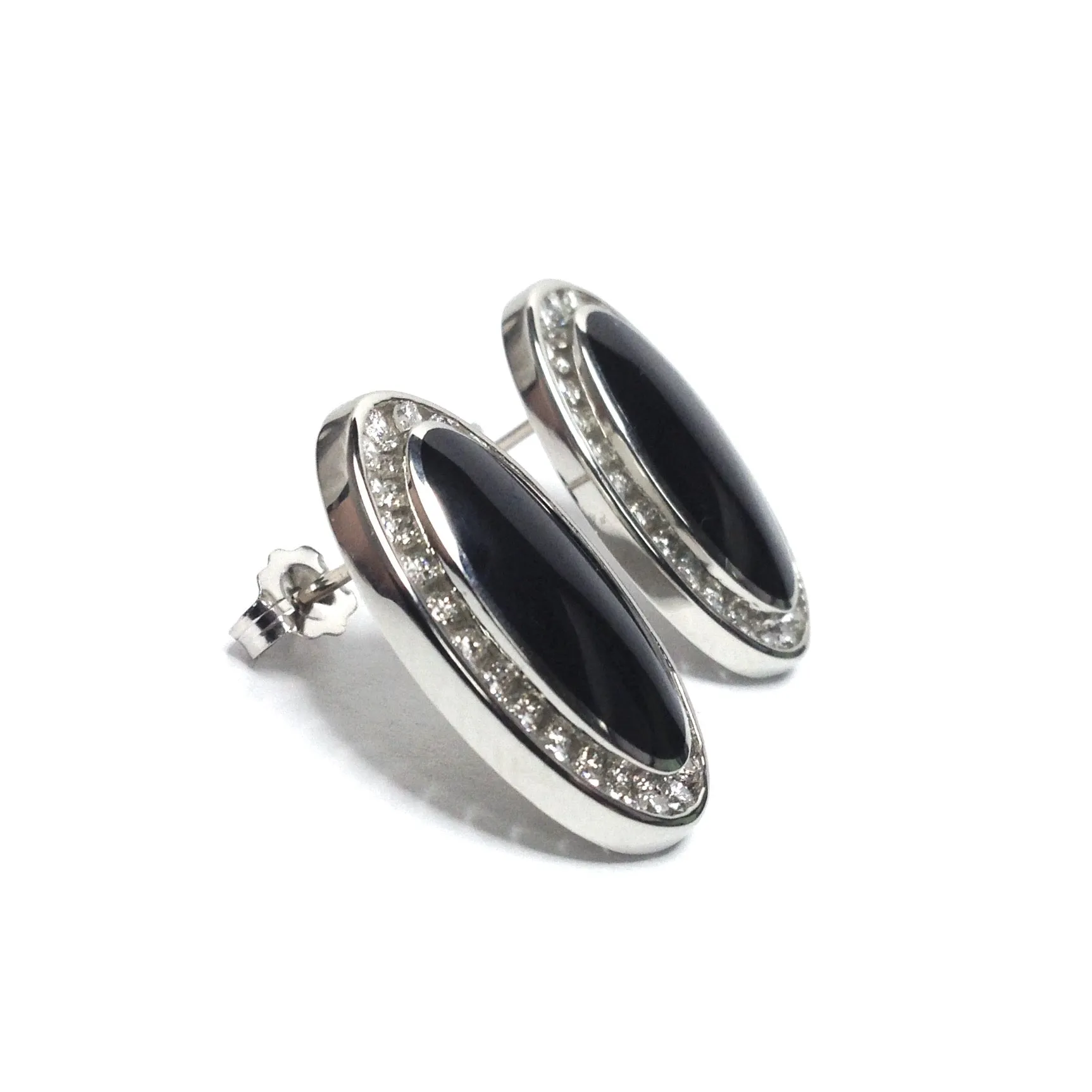 Onyx Oval Inlaid .73Ctw Diamond Earrings