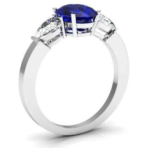 Oval Blue Sapphire Three Stone Engagement Ring