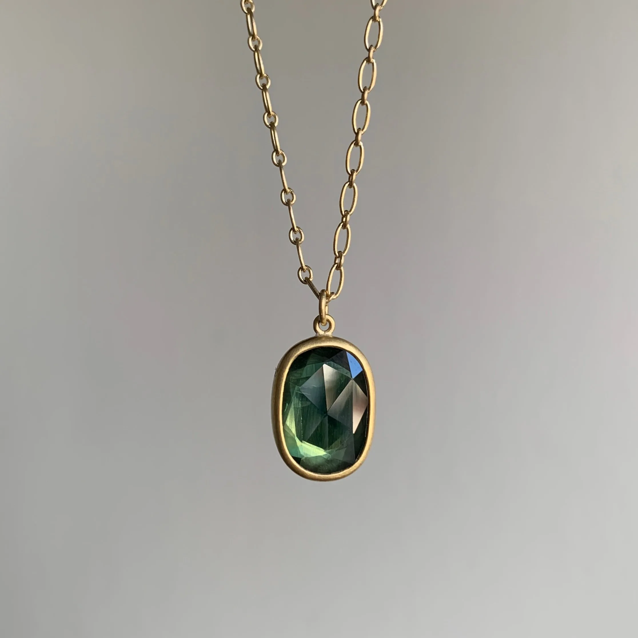 Oval Green Sapphire Necklace