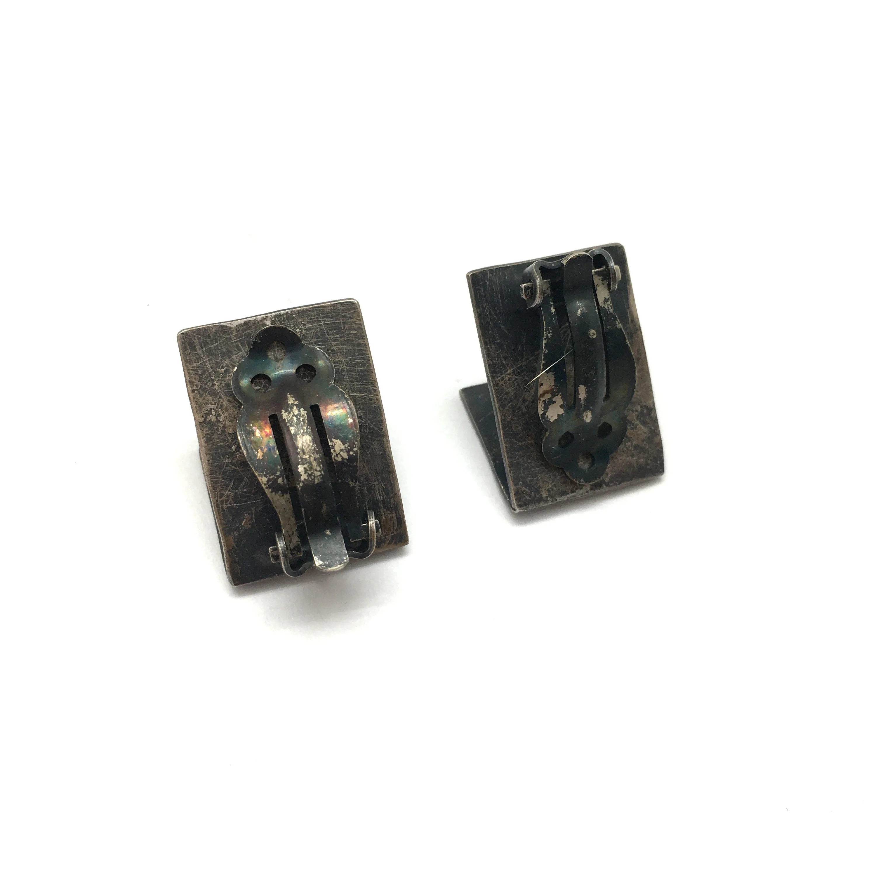 Oxidized Silver Diamond Tab Clip Earrings