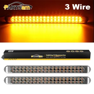 Partsam 2Pcs 17 Inch Amber Led Truck Trailer Light Bar 40 LED Clear Lens Dual Row, Clear Yellow 17inch Sealed LED Waterproof Submersible Turn Tail Clearance Marker Identification Truck Trailer Light Bar