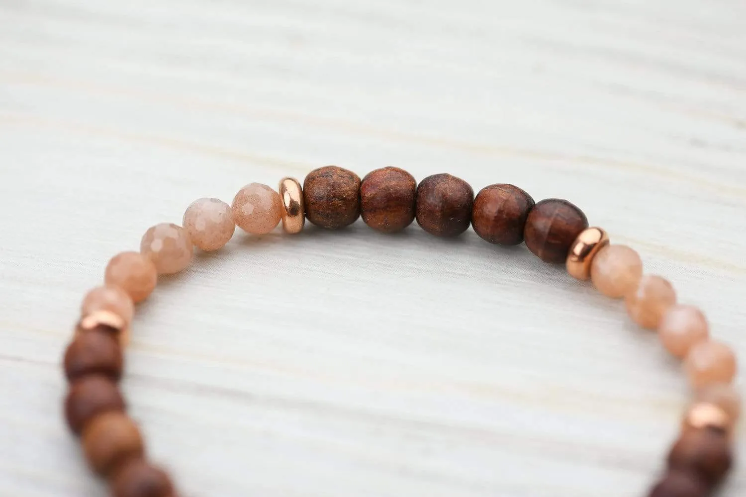 Peach Moonstone and Rosewood Inspiration Bracelet