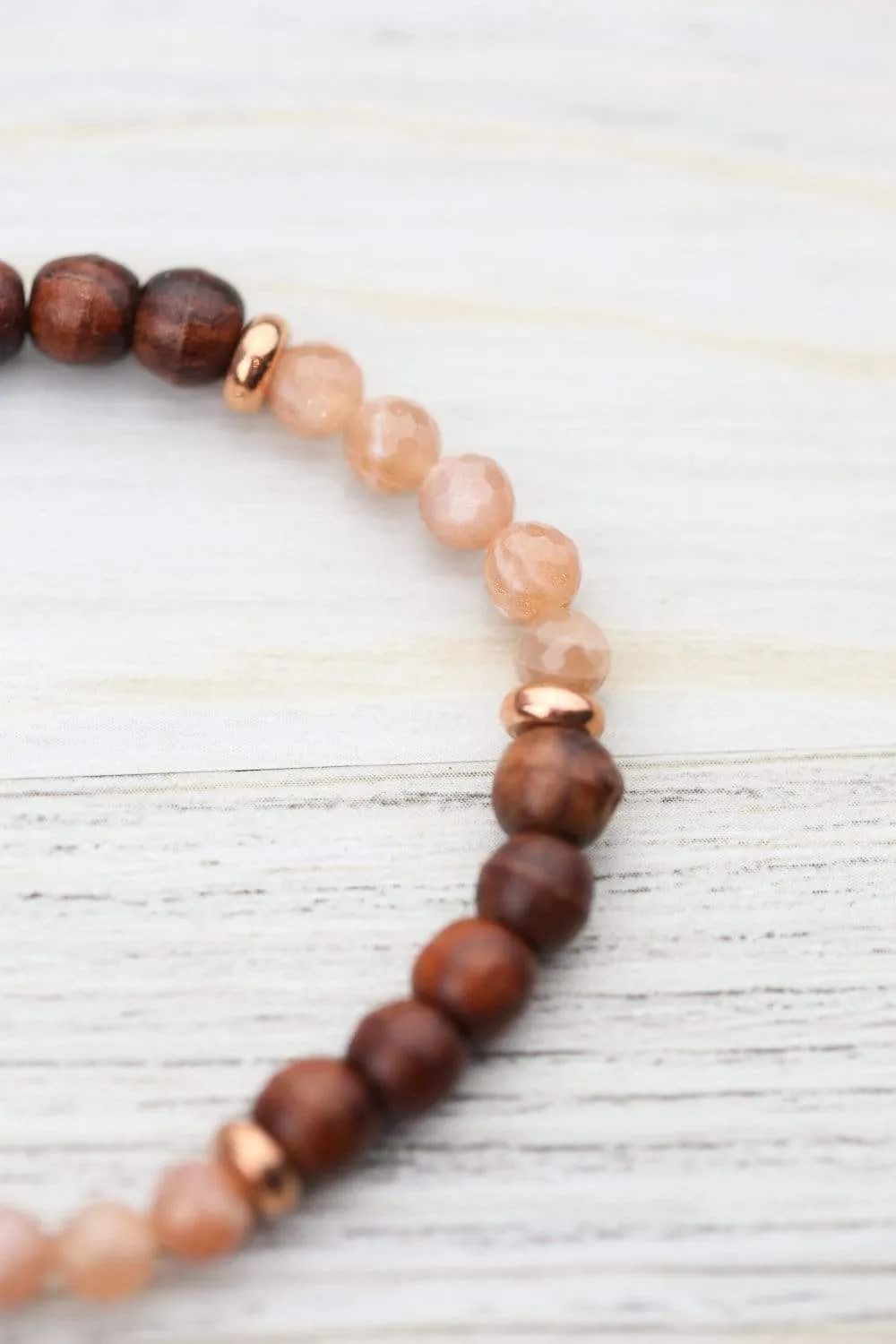 Peach Moonstone and Rosewood Inspiration Bracelet