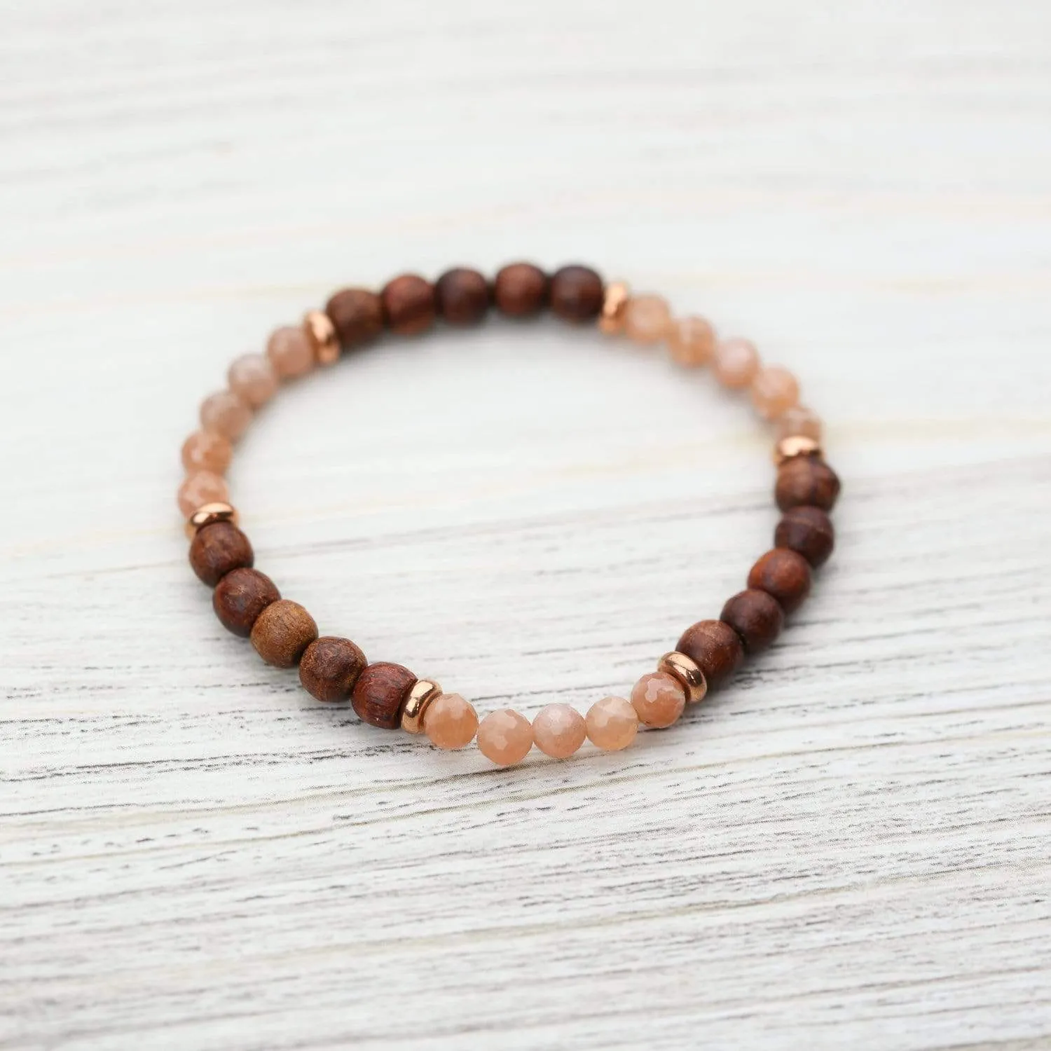 Peach Moonstone and Rosewood Inspiration Bracelet