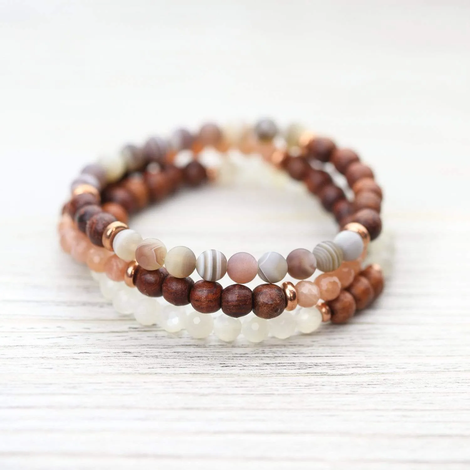 Peach Moonstone and Rosewood Inspiration Bracelet