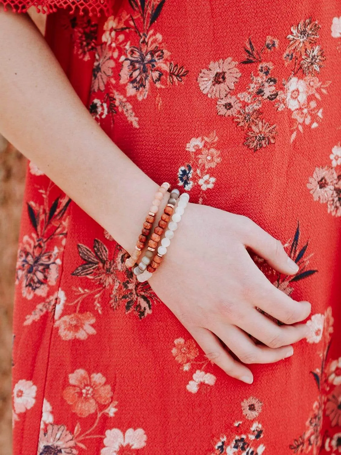 Peach Moonstone and Rosewood Inspiration Bracelet