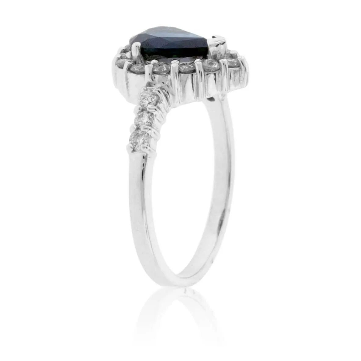 Pear Shaped Blue Sapphire & Diamond Halo Ring