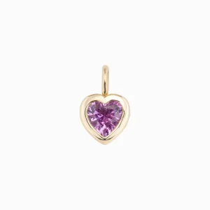 Pink Sapphire Heart Charm 14K Gold