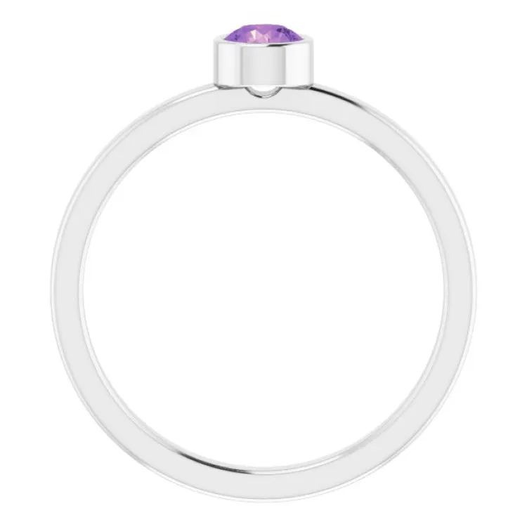 Platinum 4 mm Natural Amethyst Ring