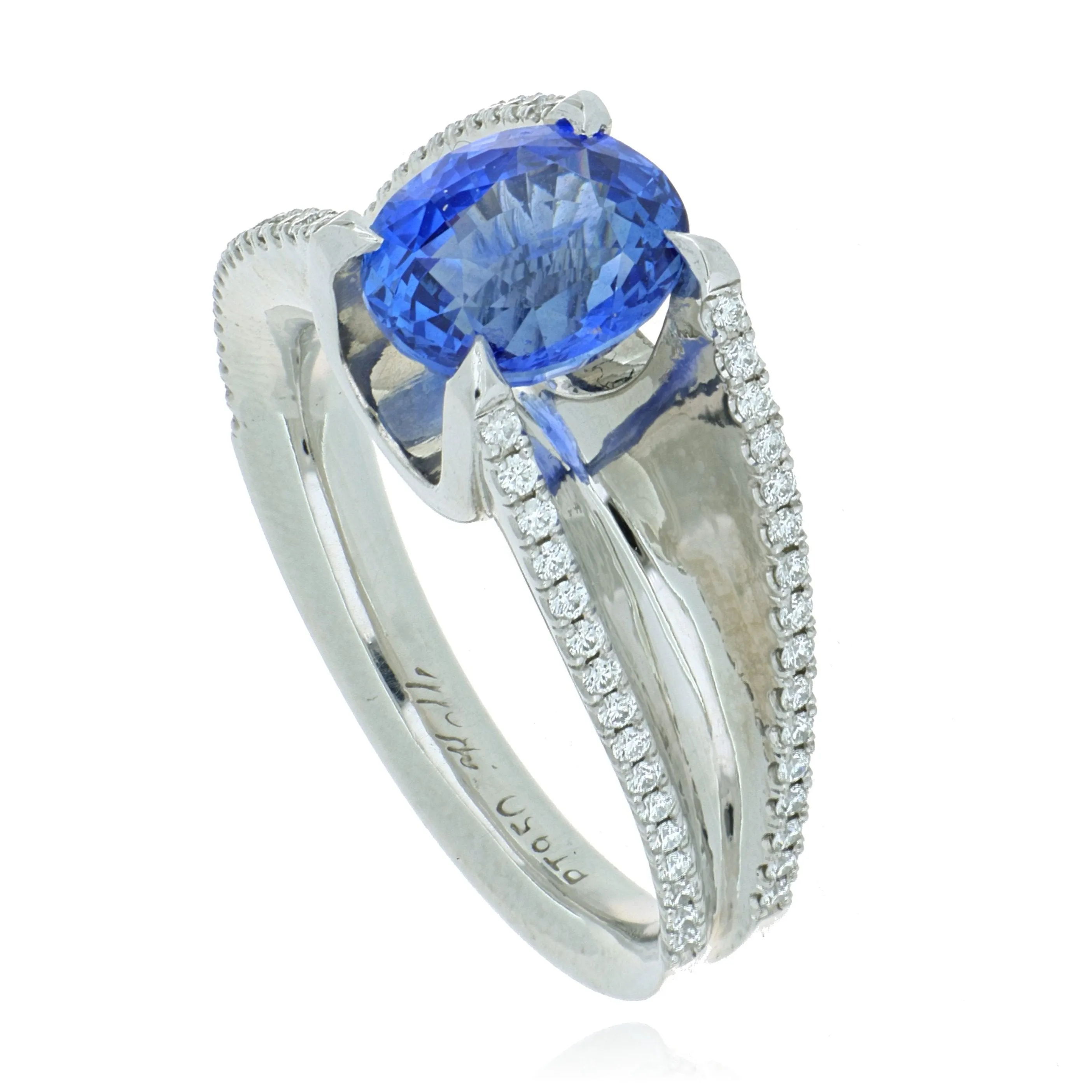 Platinum Blue Sapphire and Diamond Ring