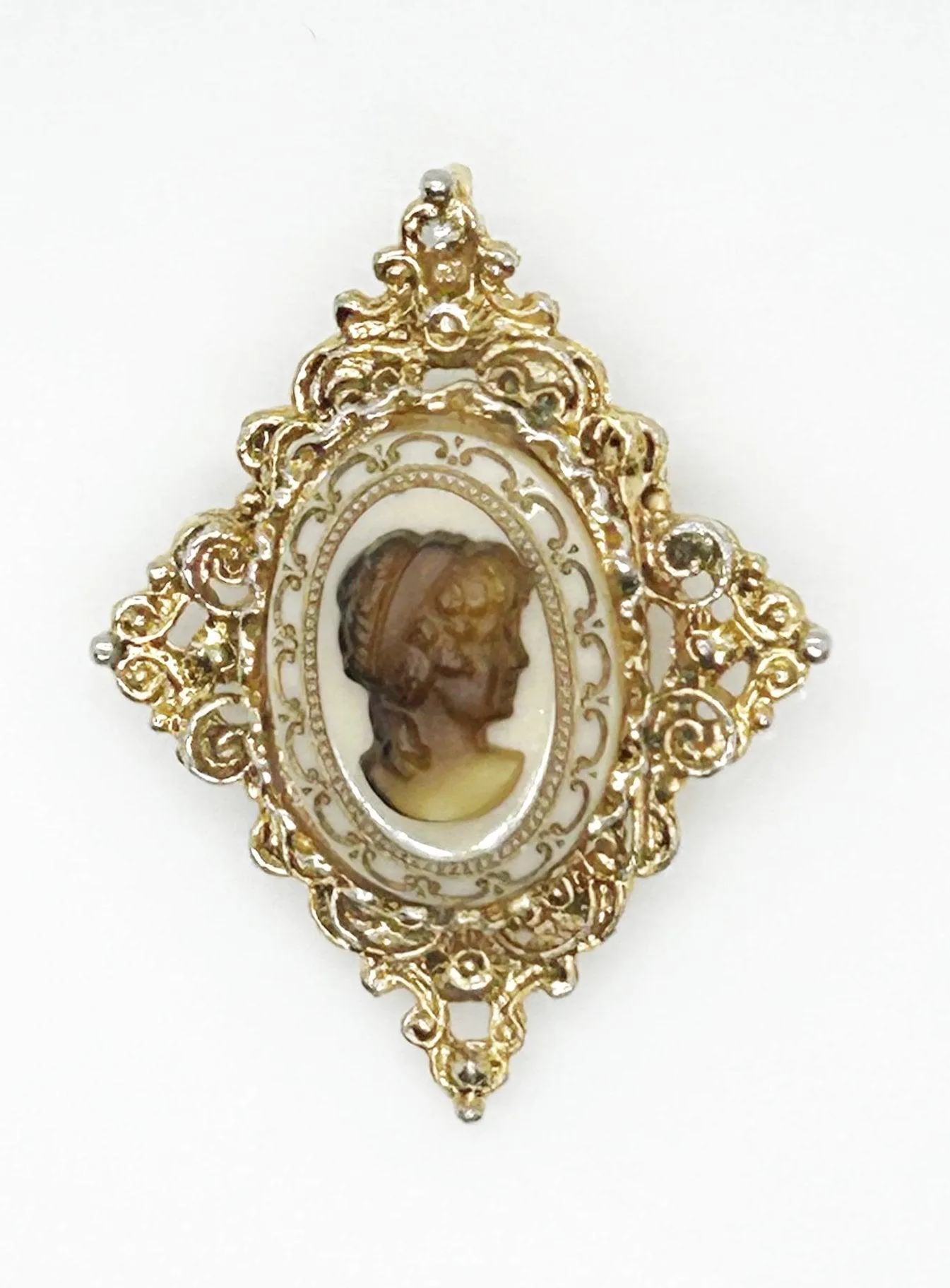 Pretty, Classic Brown and White Cameo Pin/Pendant