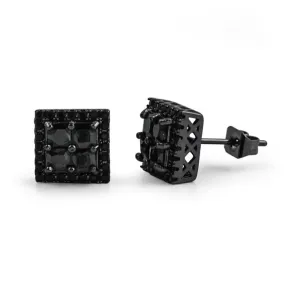 Princess Cut Square Cluster Black CZ Hip Hop Earrings