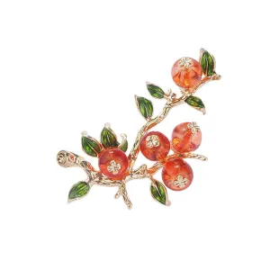 "Shi Shi Ru Yi" - Natural Beauty Glass Persimmon Brooch Perfect Jewelry Gift