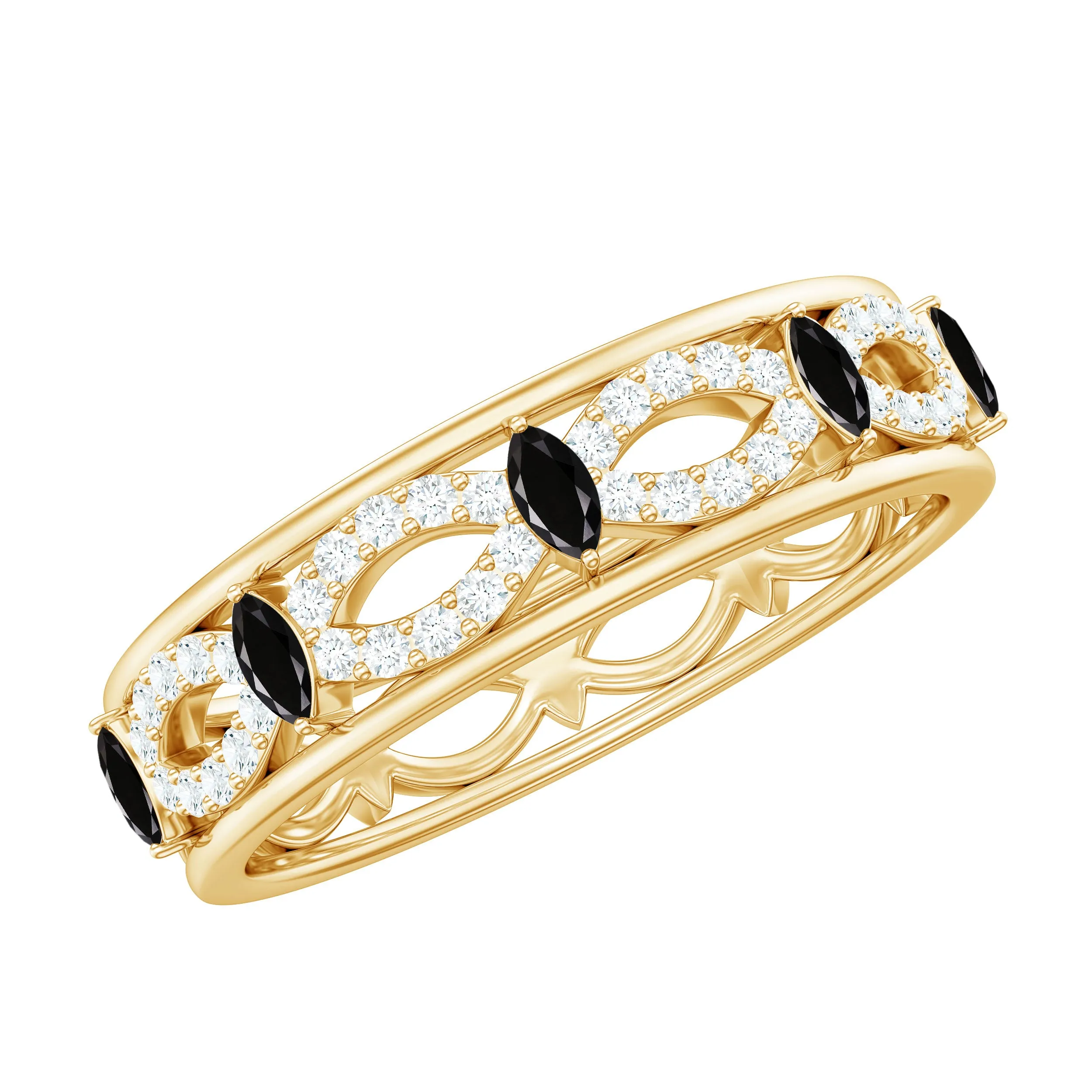 Real Black Onyx and Diamond Infinity Band Ring