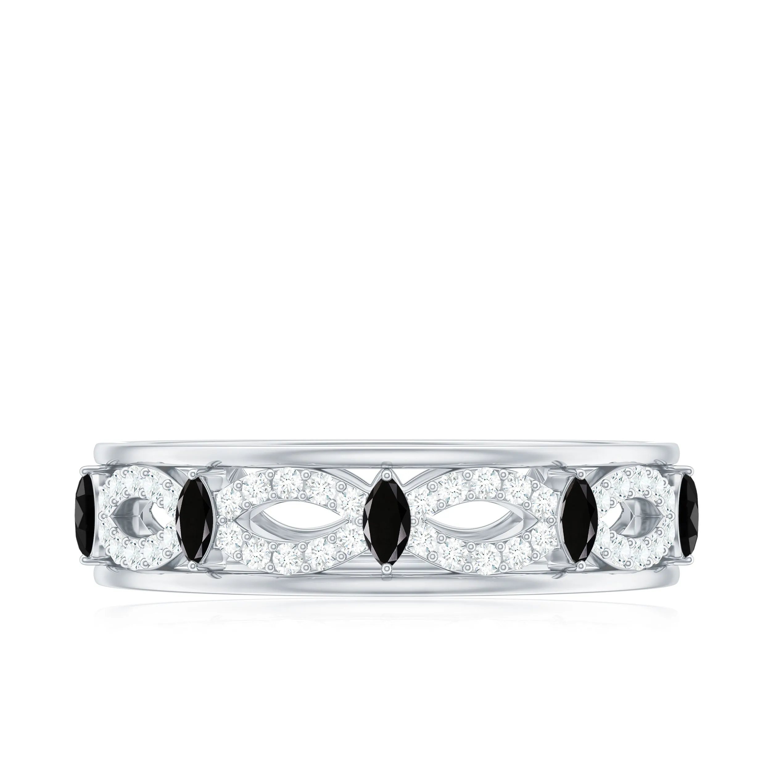 Real Black Onyx and Diamond Infinity Band Ring