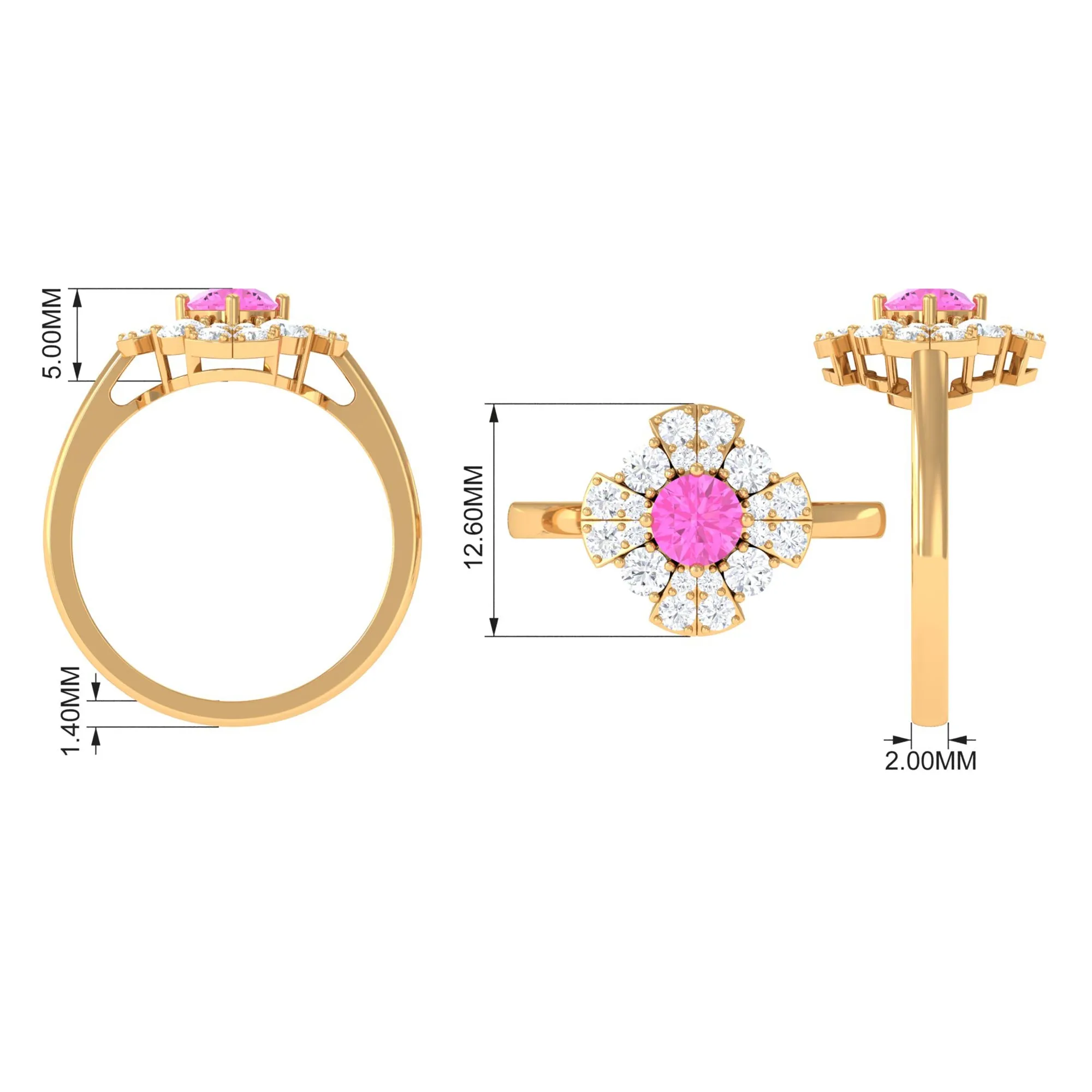 Real Pink Sapphire Flower Engagement Ring with Diamond