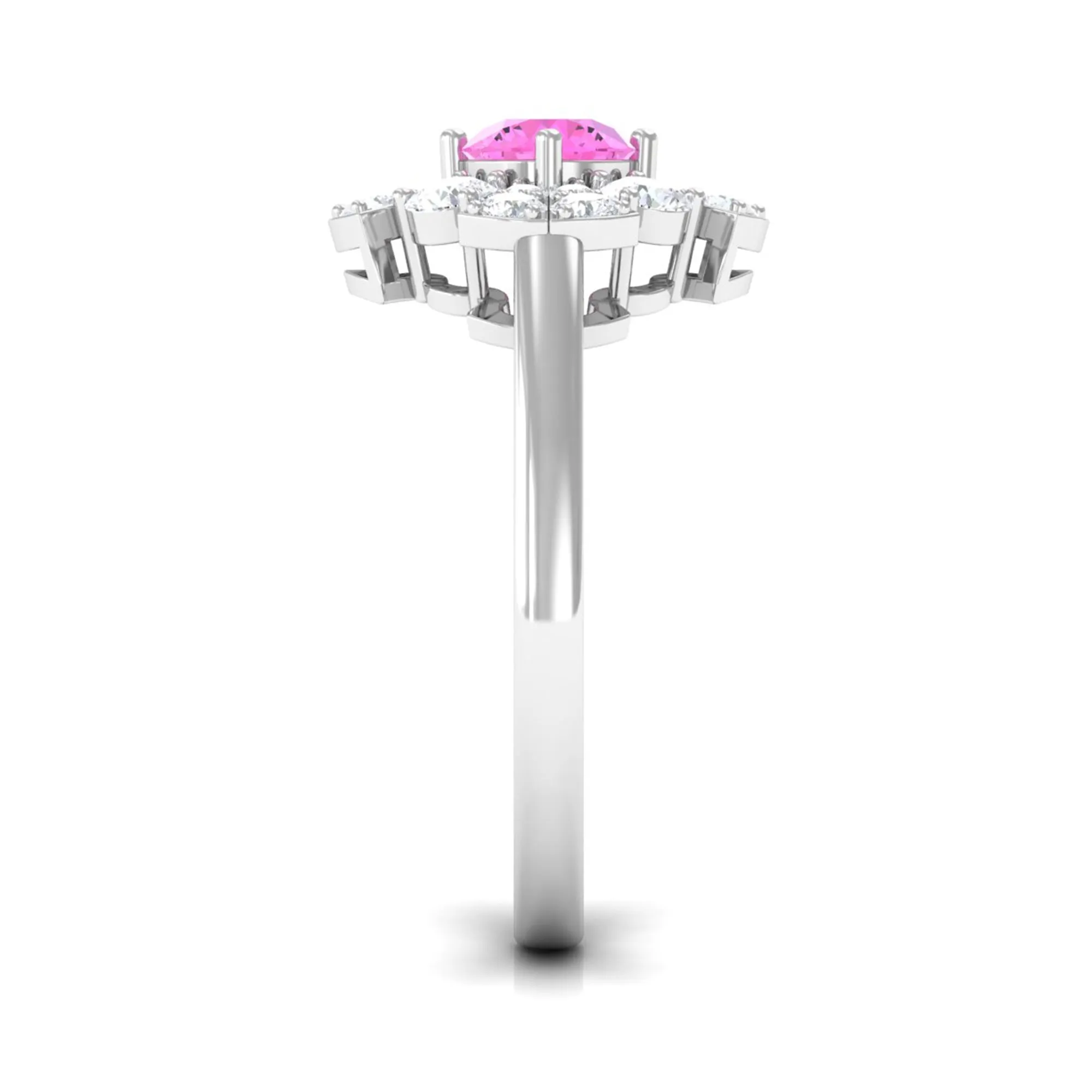 Real Pink Sapphire Flower Engagement Ring with Diamond