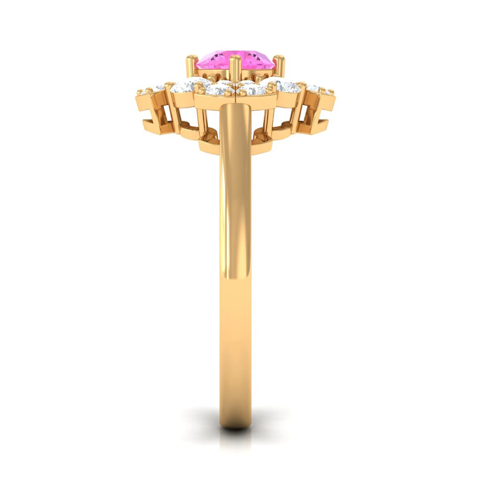 Real Pink Sapphire Flower Engagement Ring with Diamond