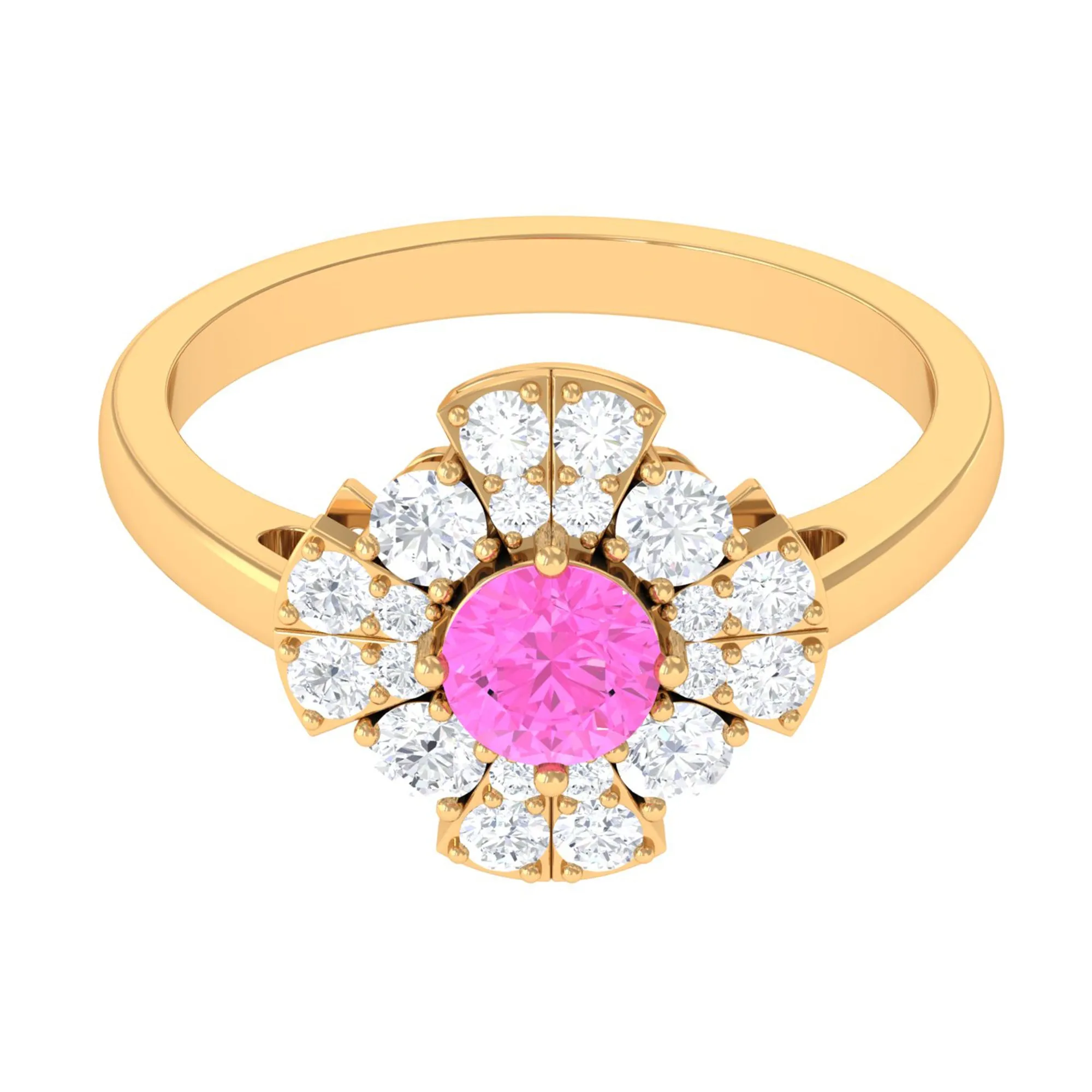 Real Pink Sapphire Flower Engagement Ring with Diamond