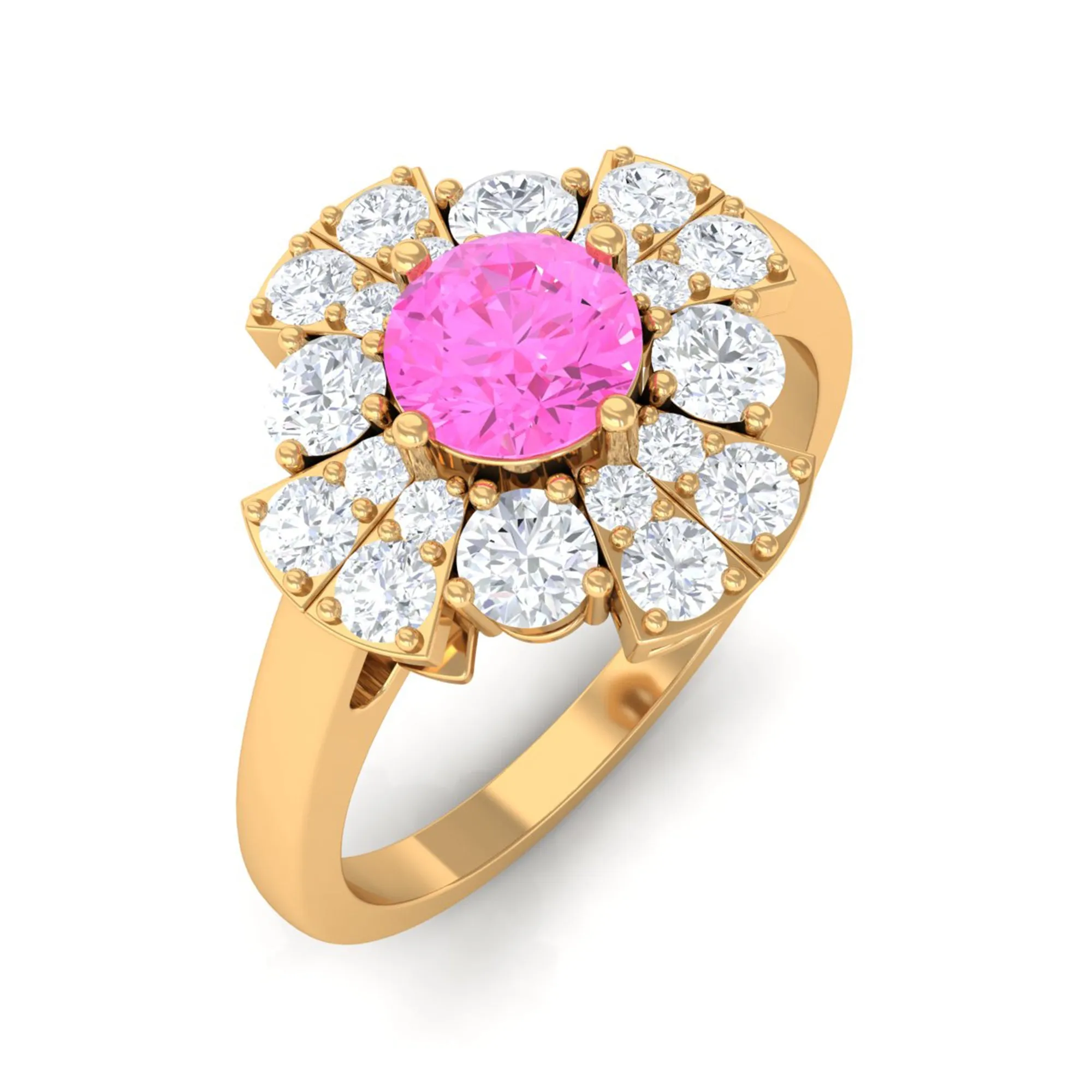 Real Pink Sapphire Flower Engagement Ring with Diamond