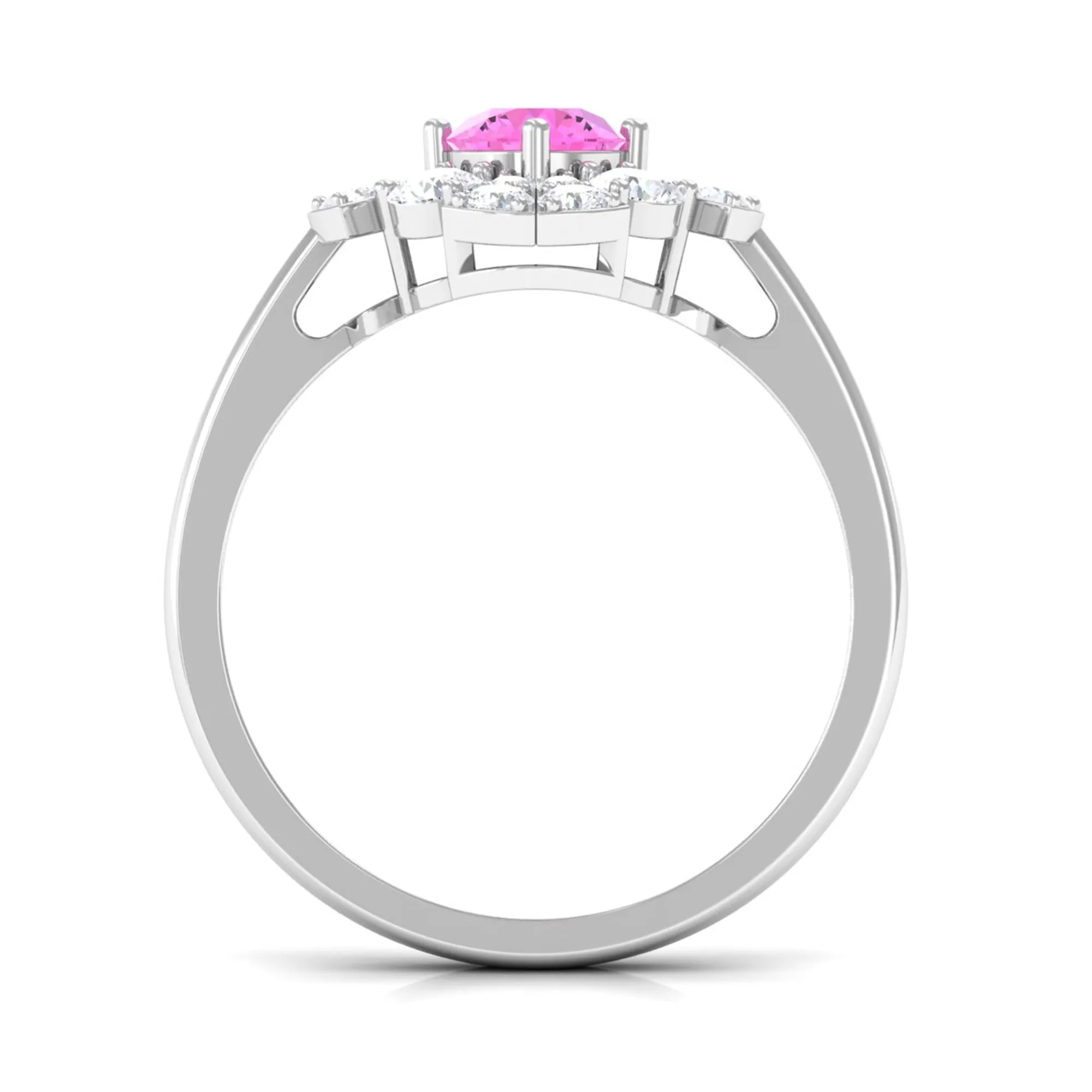 Real Pink Sapphire Flower Engagement Ring with Diamond