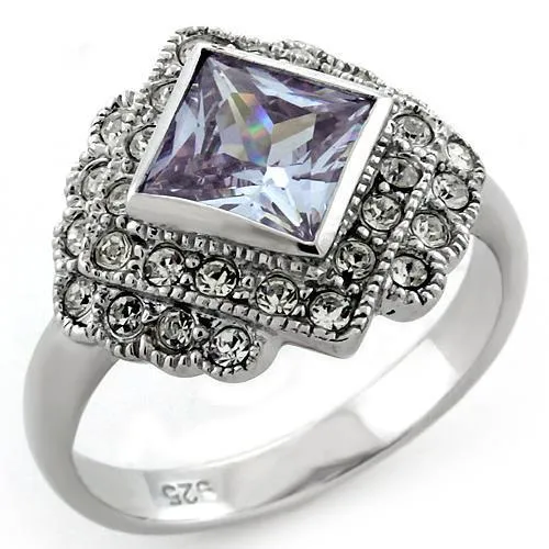 Rhodium 925 Sterling Silver Ring with AAA Grade CZ in Light Amethyst for Women Style LOAS1096