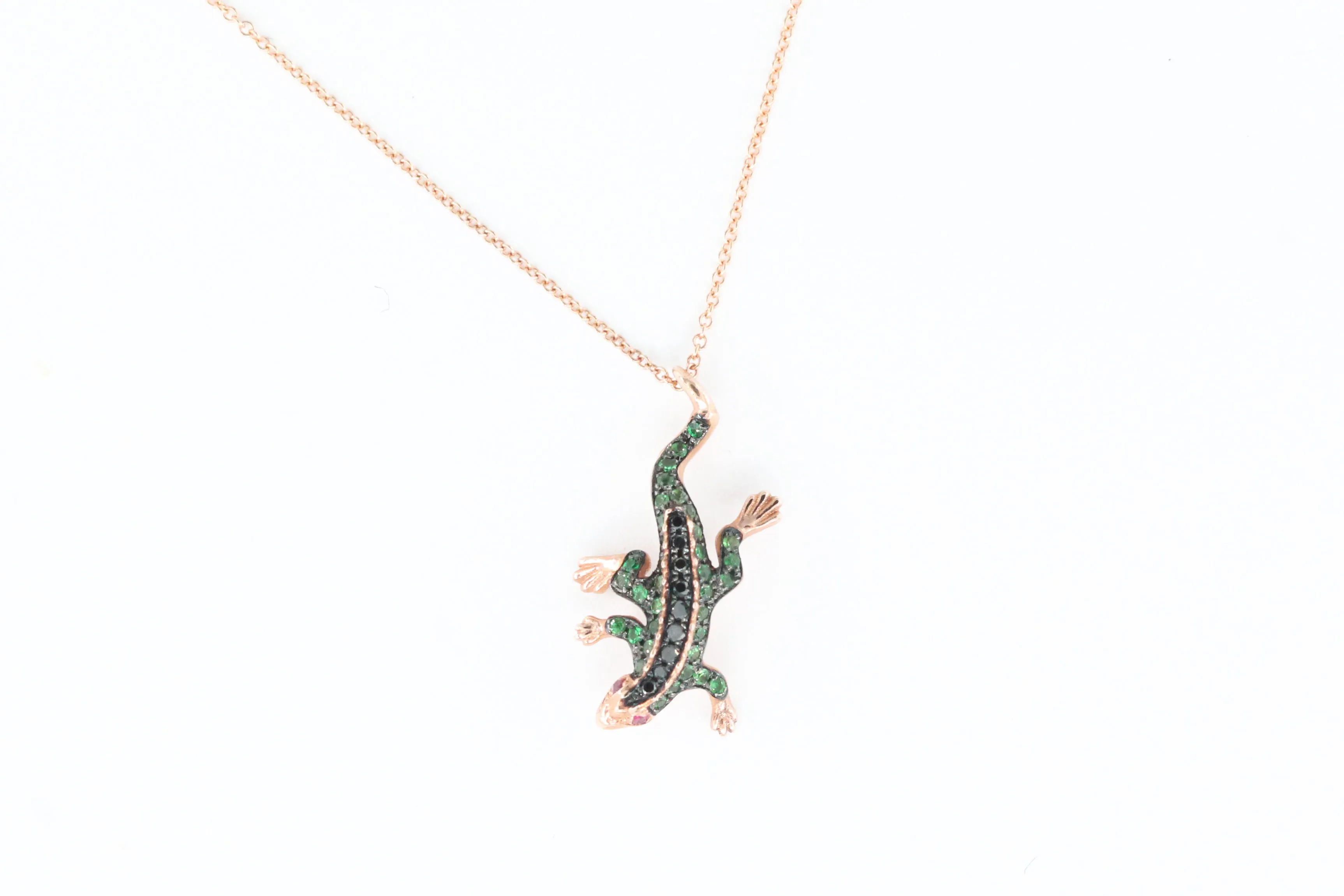 Rose Gold Sapphire Lizard Pendant with Chain