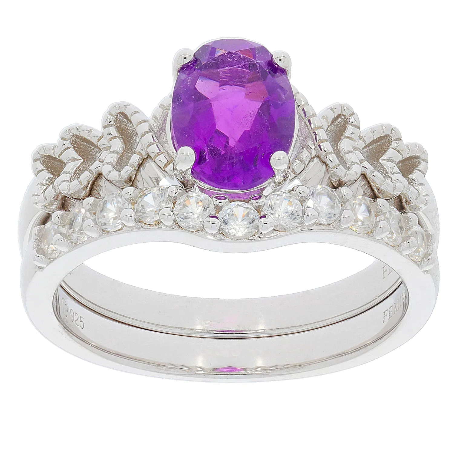 Round Purple Amethyst Sterling Silver Ring with Accent