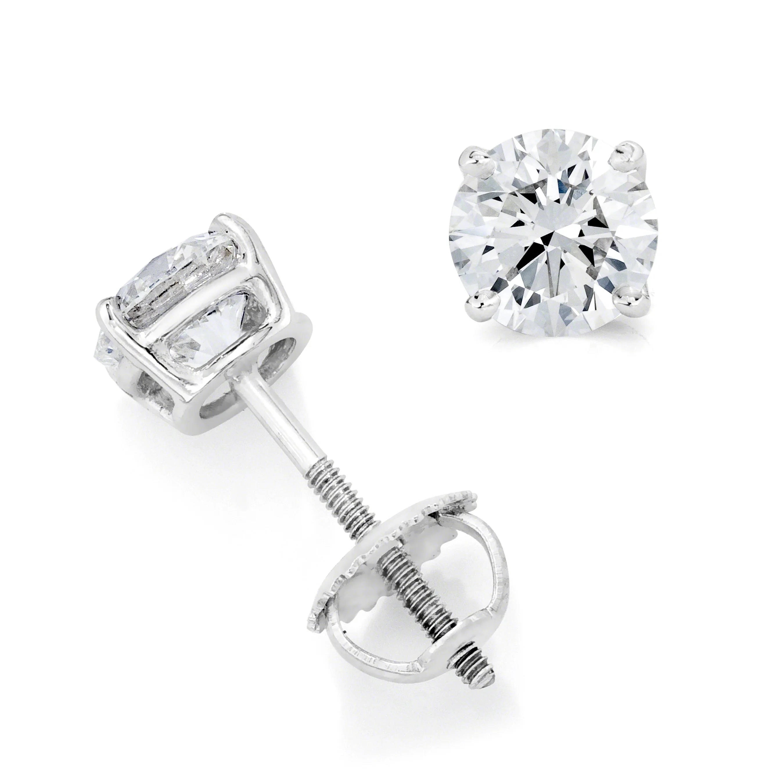 Round Solitaire Diamond Studs (1.71 ct Diamonds) in White Gold