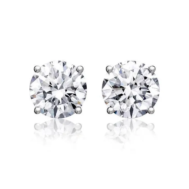 Round Solitaire Diamond Studs (1.71 ct Diamonds) in White Gold