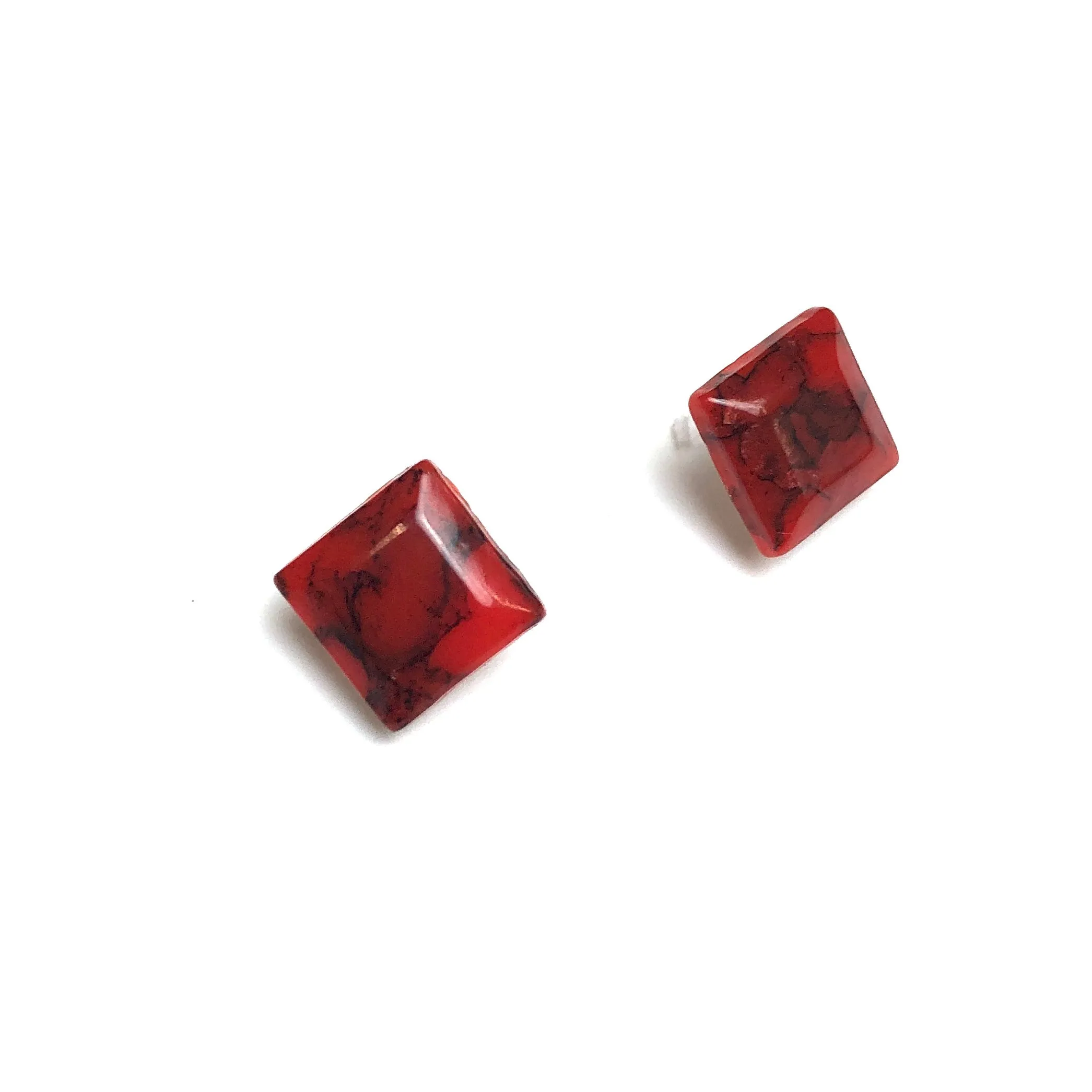 Rust Red Mosaic Flat Square Stud Earrings