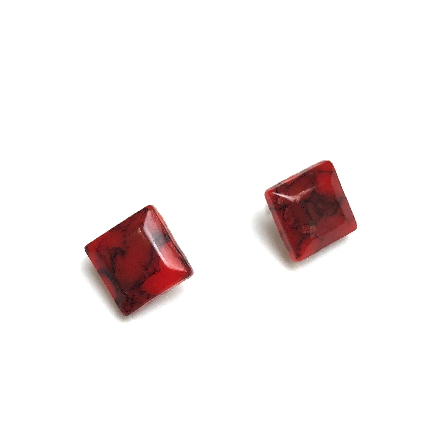 Rust Red Mosaic Flat Square Stud Earrings