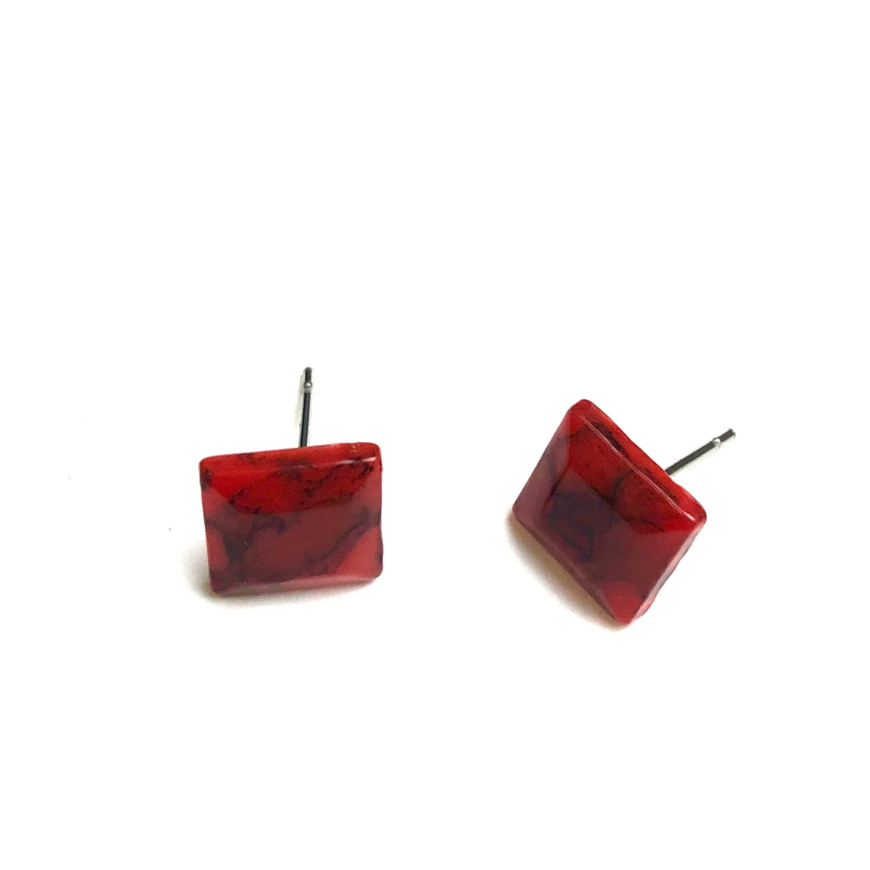 Rust Red Mosaic Flat Square Stud Earrings