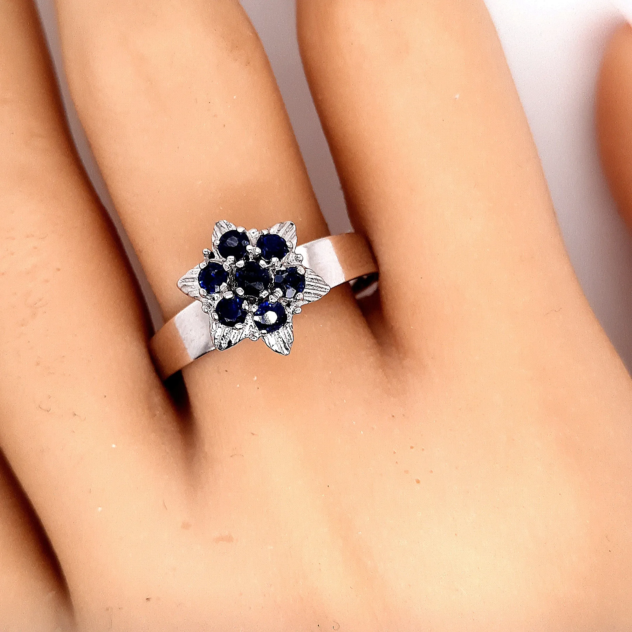 Sapphire 9ct White Gold Flower Ring