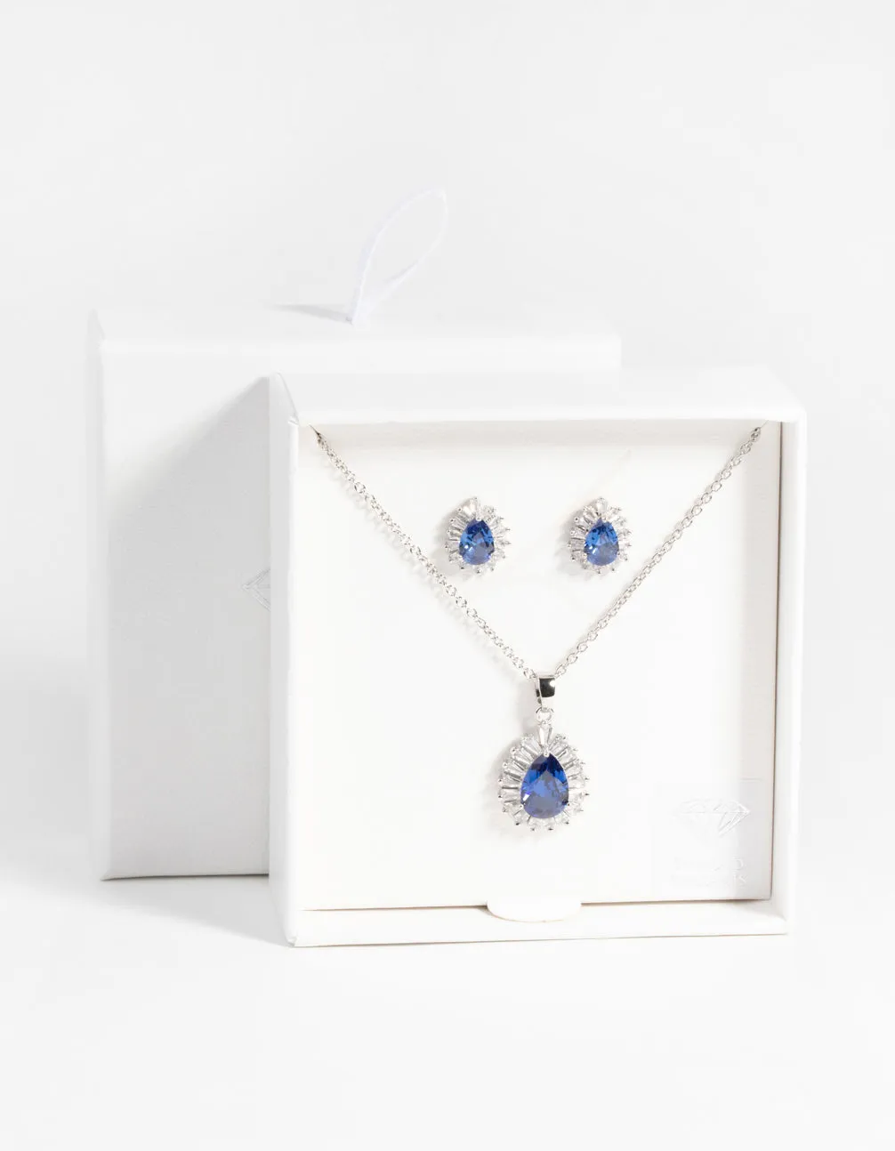 Sapphire Diamond Simulant Necklace & Earrings Set