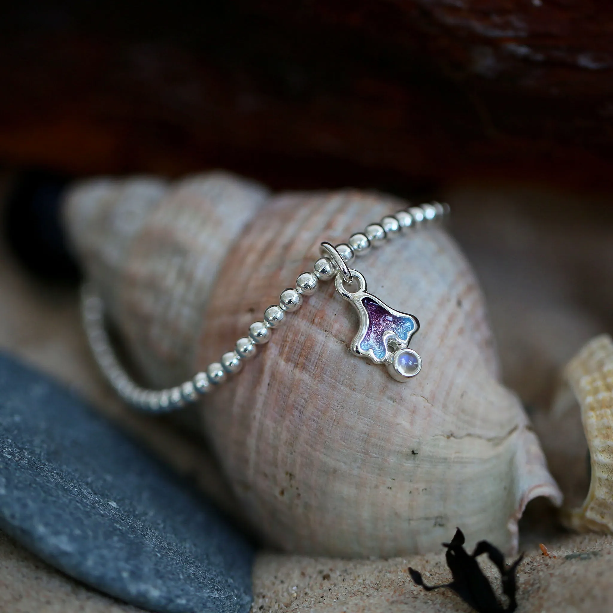 Sea Moss Moonstone Stretch Bracelet in Sea Pink Enamel