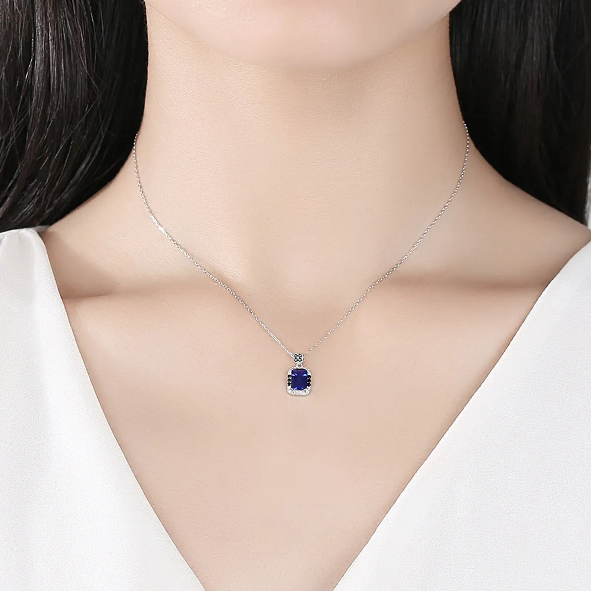 Simulated Sapphire Silver Necklace