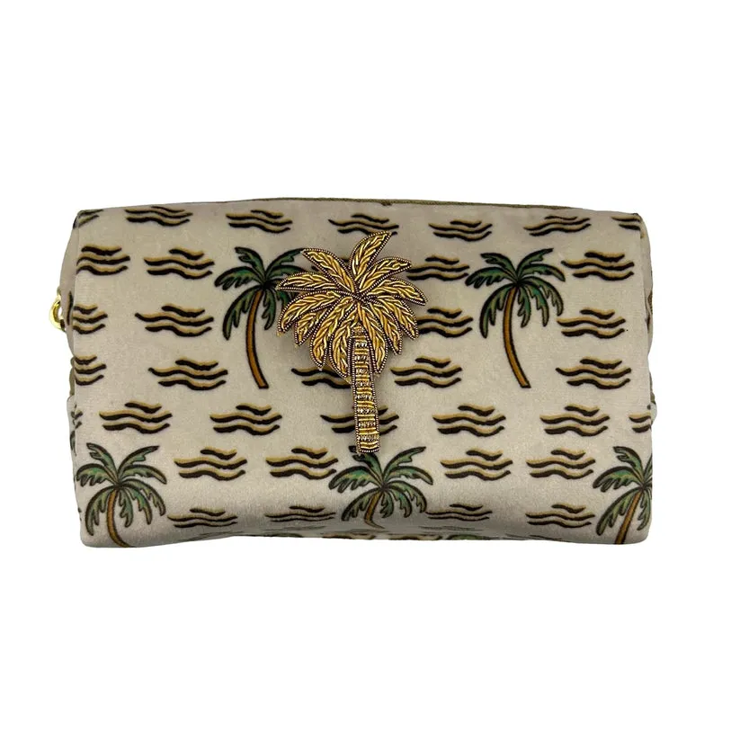 Sixton London Small Sand Palm Print Make Up Bag And Palm Tree Pin