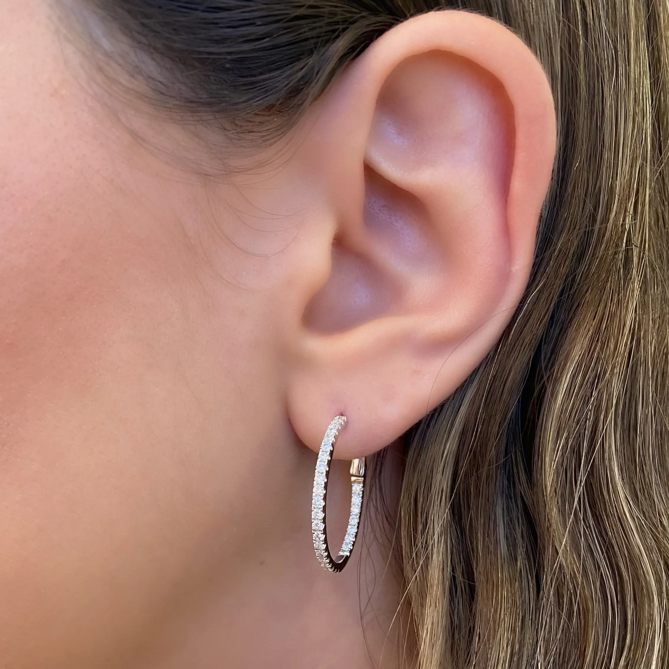 Skinny Diamond Interior & Exterior Hoop Earrings