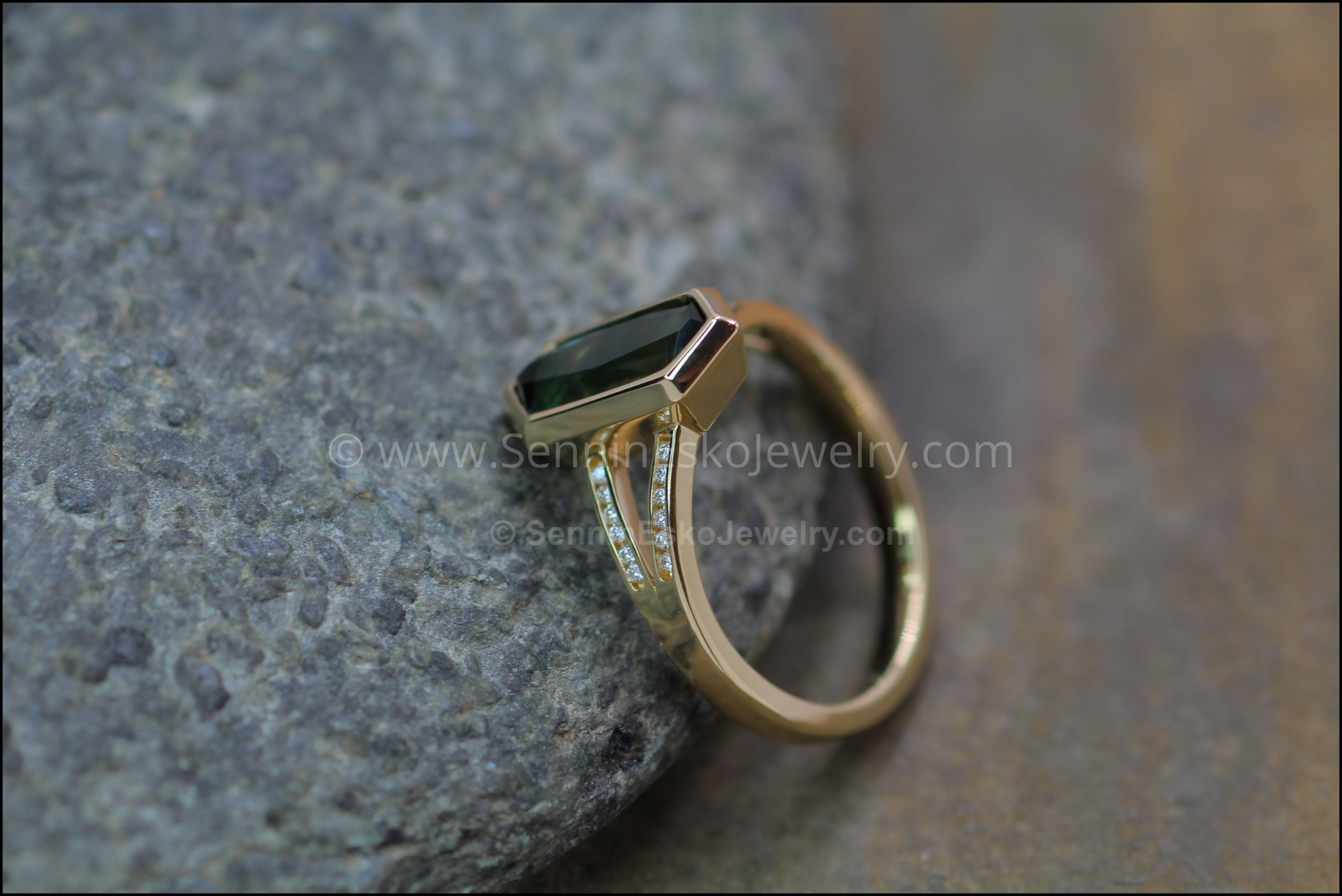 Split Shank Bezel Ring With Diamond Accents - Depicted with a Parti Sapphire (Setting Only, Center Stone Sold Separately)