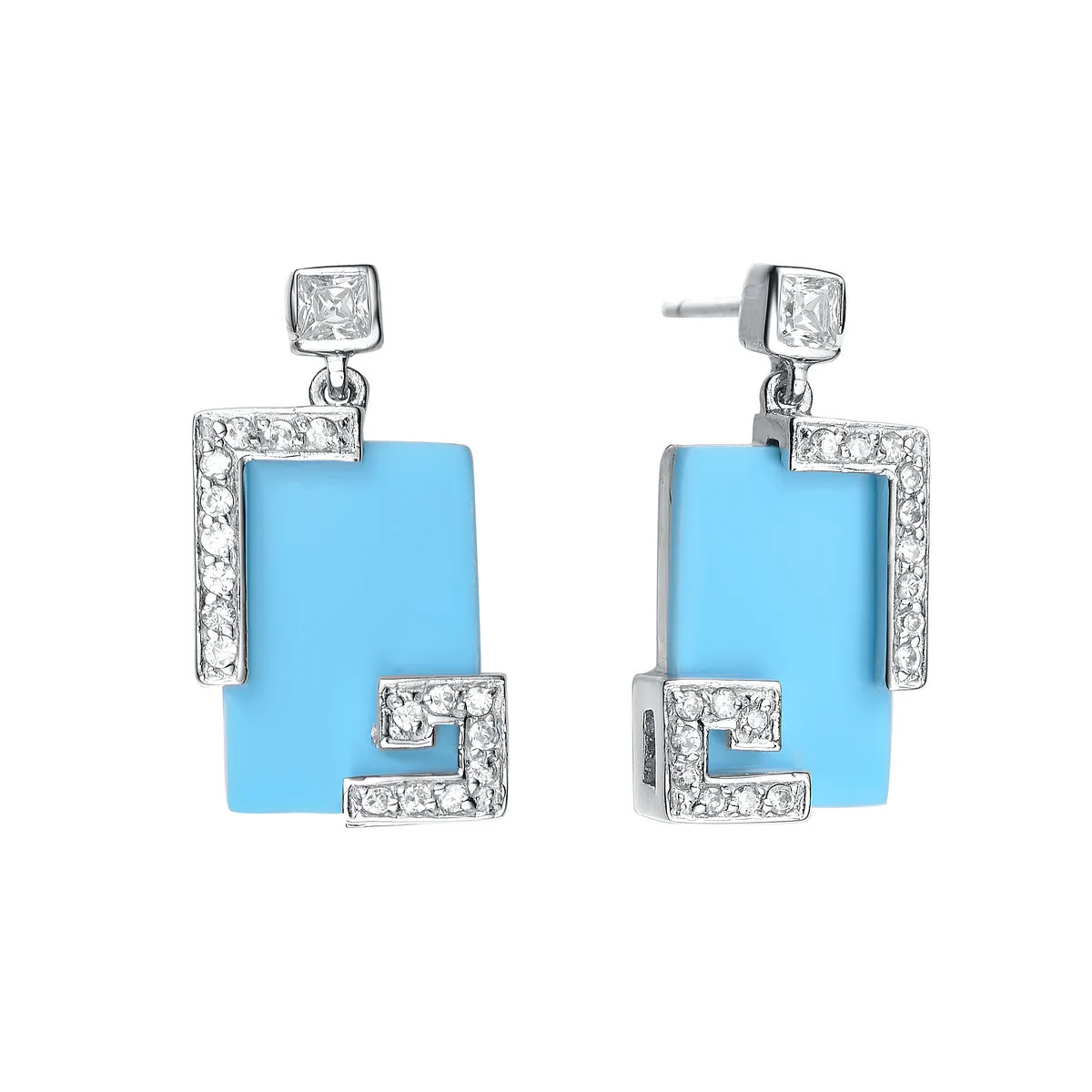 Sterling Silver Cubic Zirconia Faux Turquoise Studs