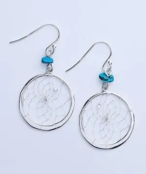 Sterling Silver Dream Catcher Earrings - Turquoise Stone