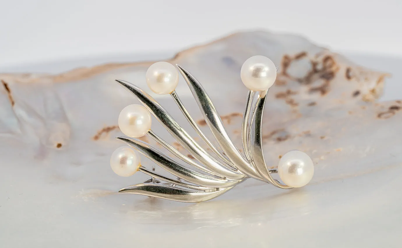 Sterling Silver Mikimoto Pearl Brooch