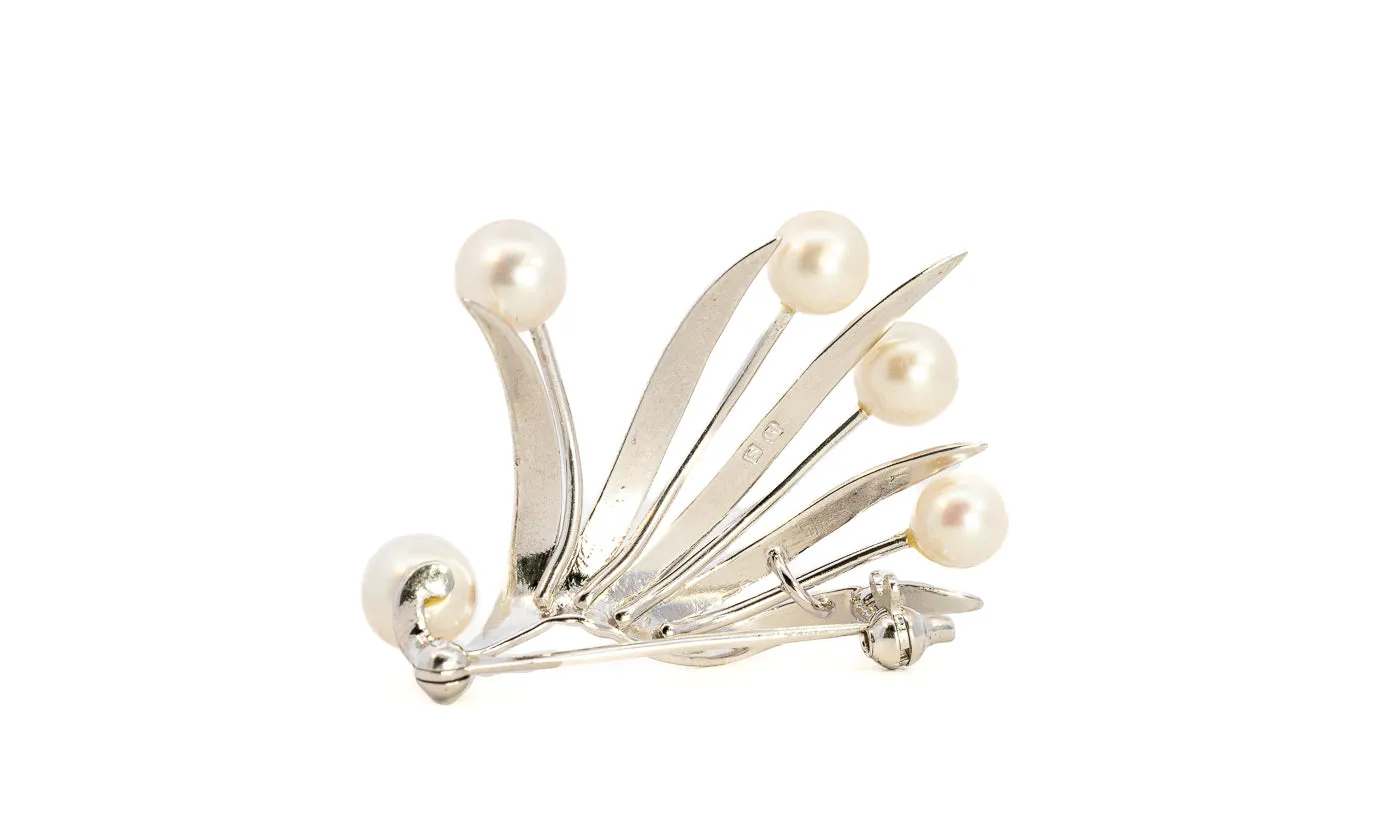 Sterling Silver Mikimoto Pearl Brooch