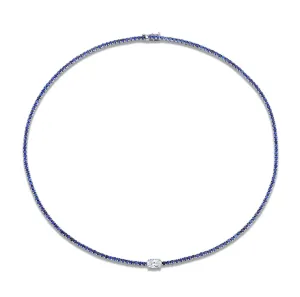 Straight Line Sapphire Necklace with Diamond Accent