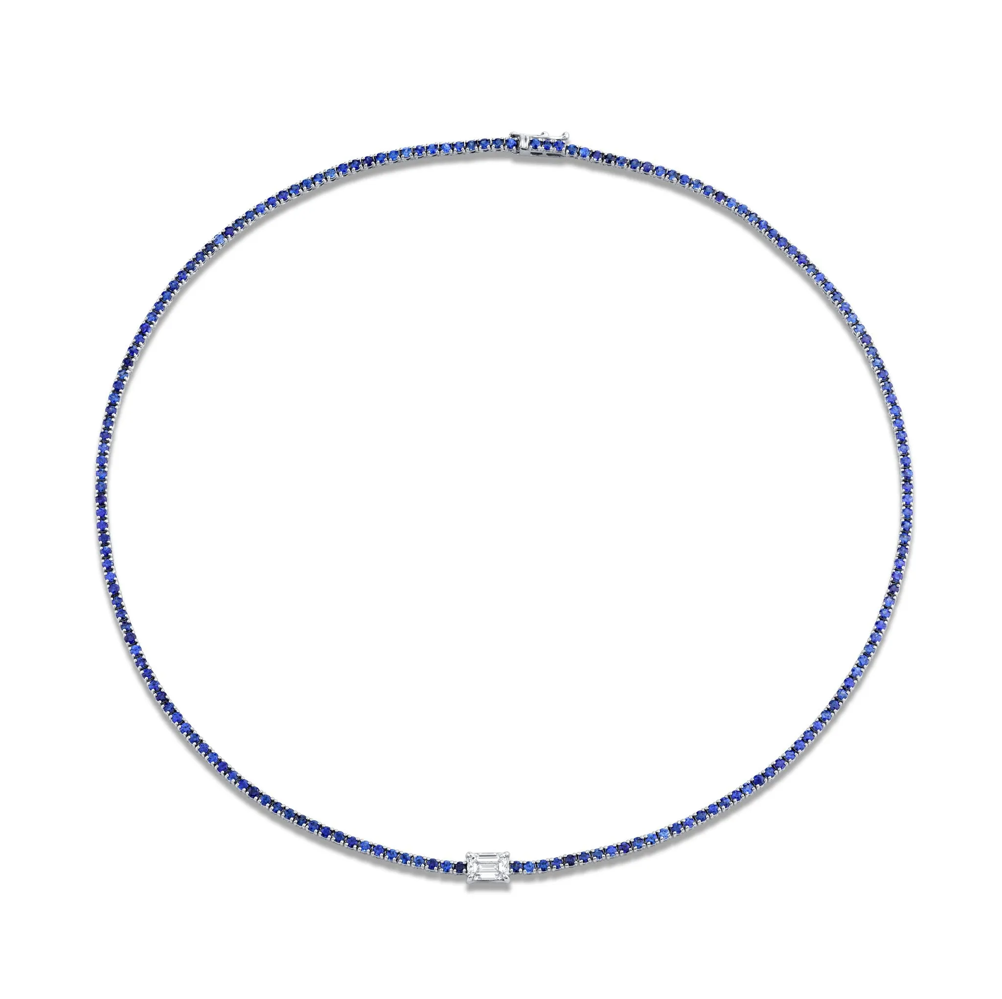 Straight Line Sapphire Necklace with Diamond Accent