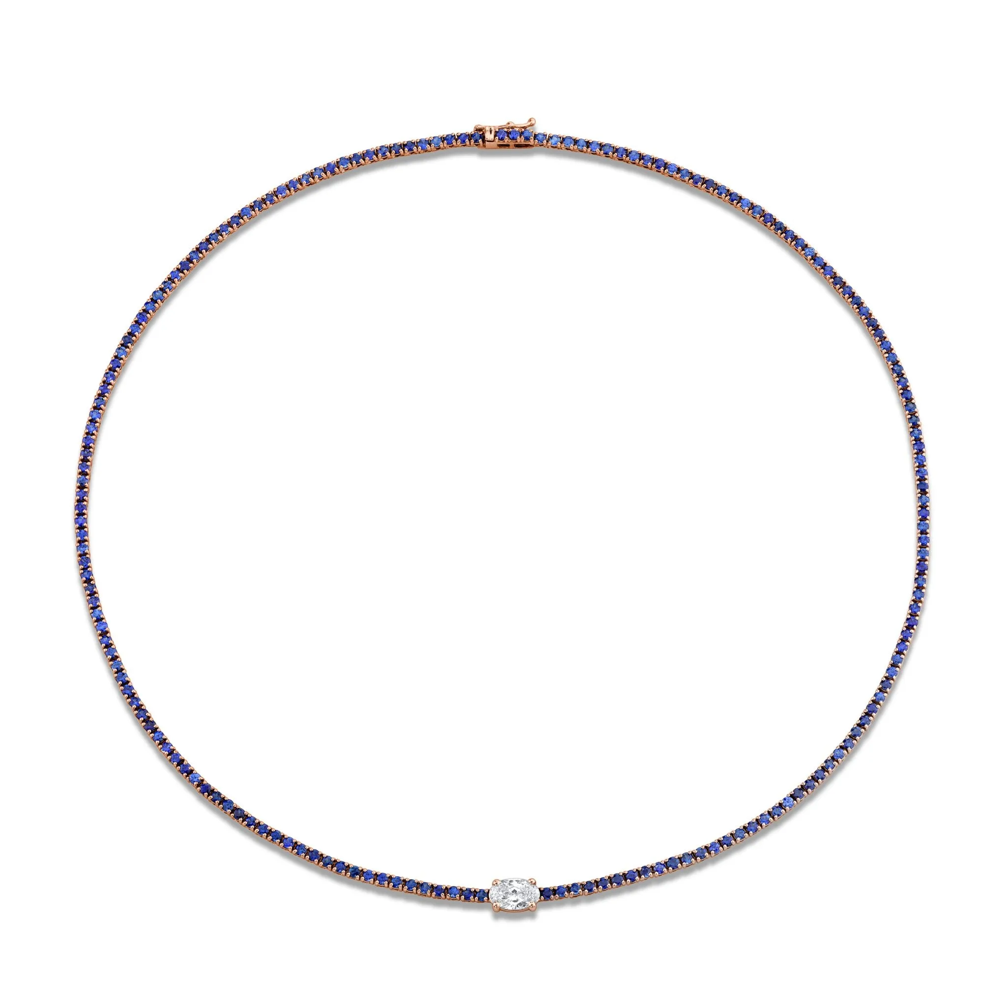 Straight Line Sapphire Necklace with Diamond Accent