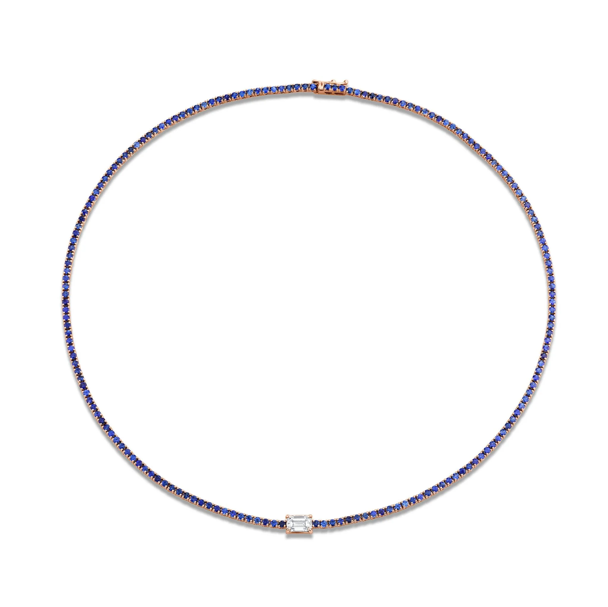 Straight Line Sapphire Necklace with Diamond Accent