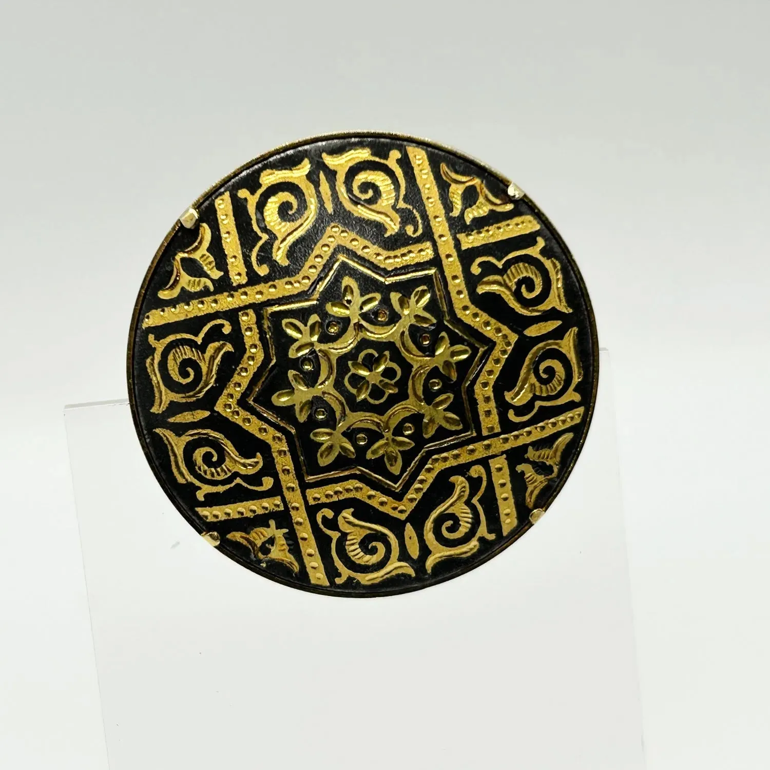 Striking Black and Gold Geometric Vintage Damascene Brooch