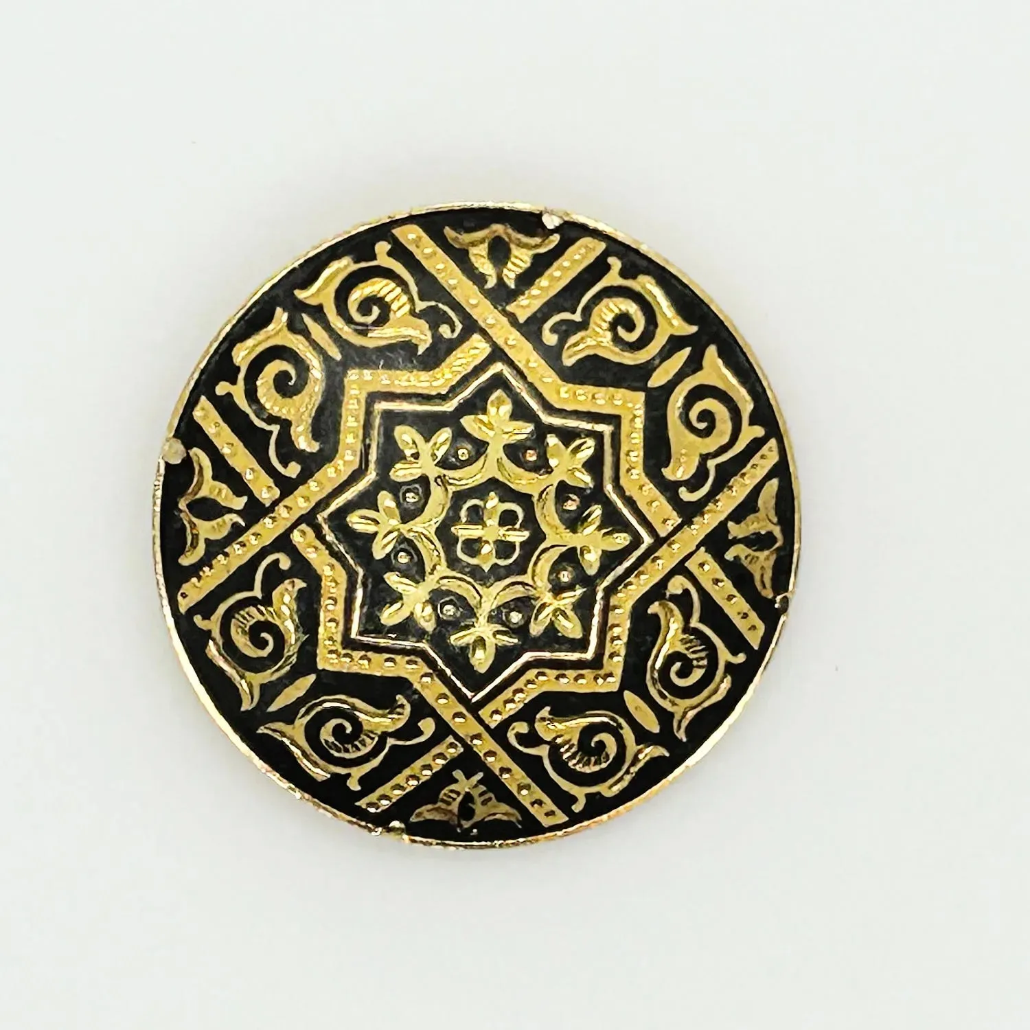 Striking Black and Gold Geometric Vintage Damascene Brooch